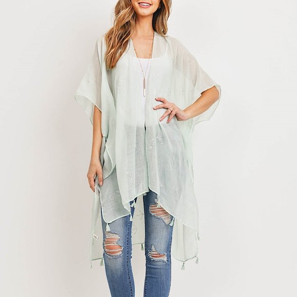 TPO Women's One Size Sheer Mint Green Anchor Shawl Wrap - Plus or Regular Size - Picture 3 of 7